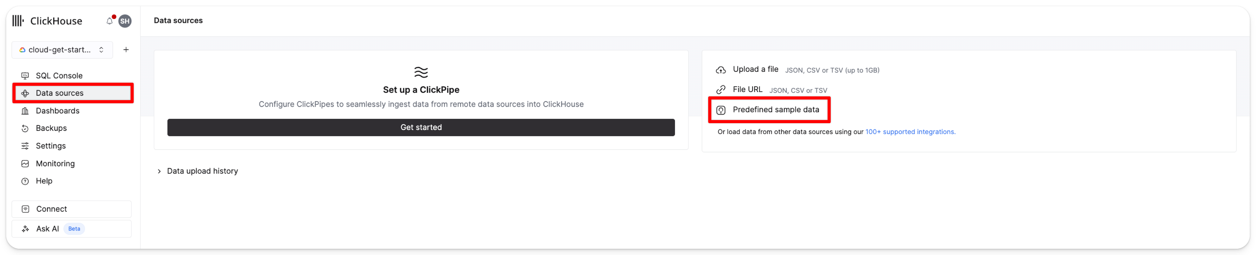 Добавление примера набора данных