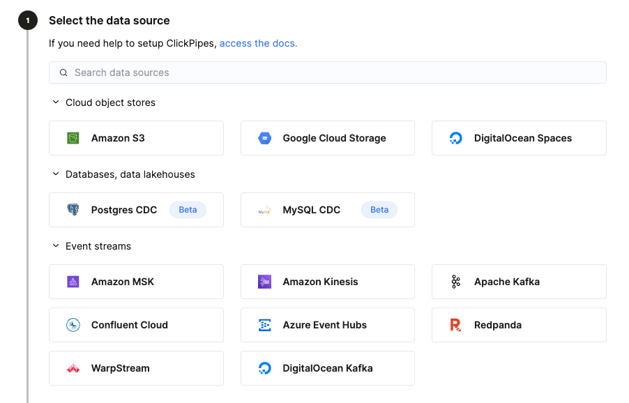 Выбор источника данных