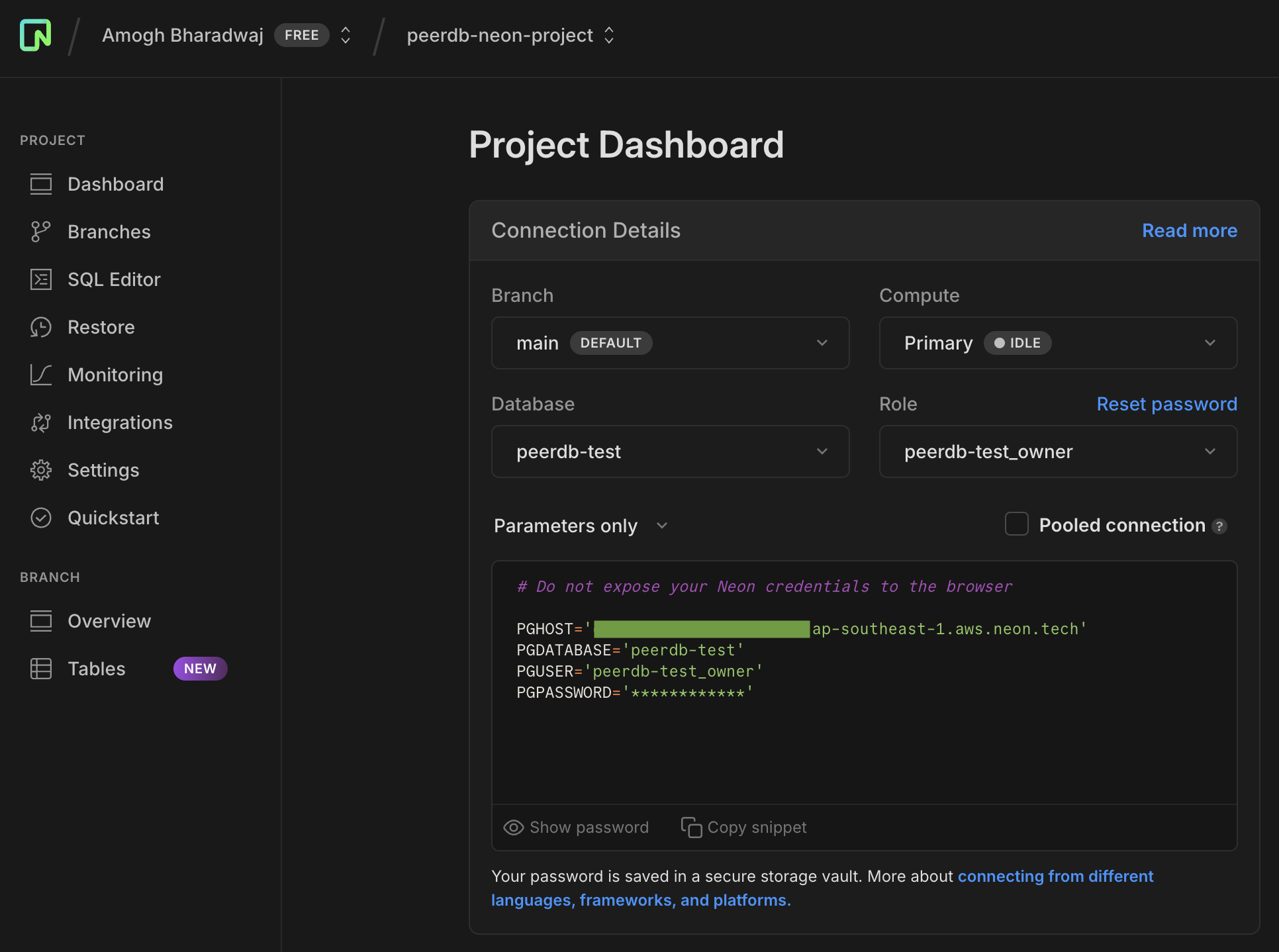 Данные подключения