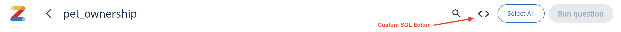 Режим SQL‑редактора в Zing Data, показывающий интерфейс для написания SQL‑запросов